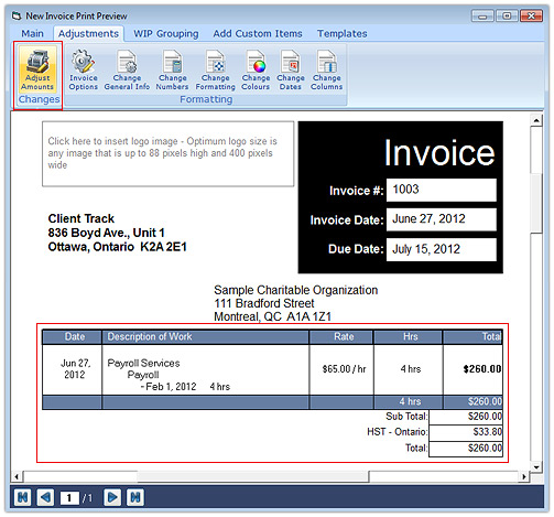 Create Invoice - Adjust Amounts