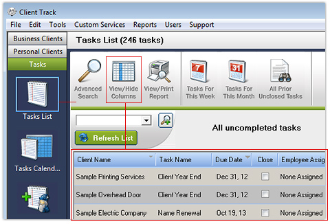 Tasks' List - View/Hide Columns