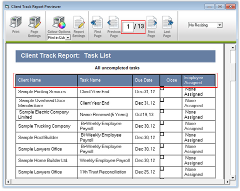 Tasks' List Report Previewer