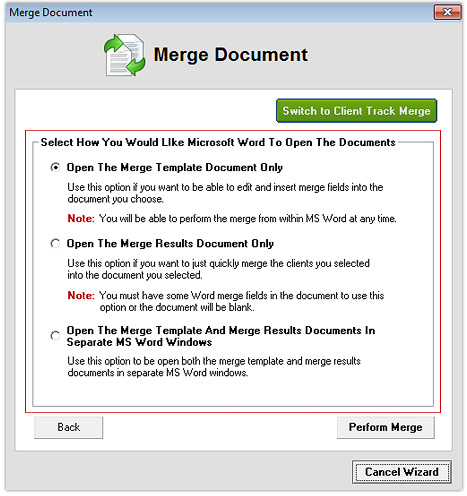 Tasks - MS Word Merge Options