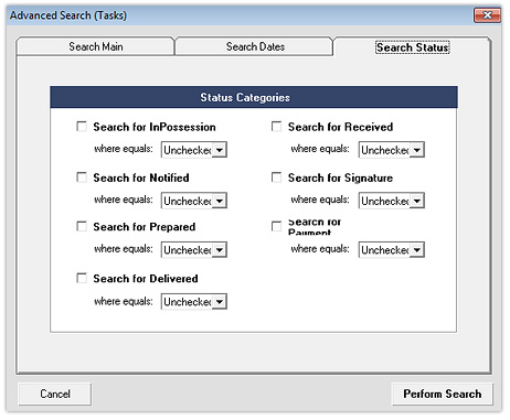 Tasks Search - Search Status Tab