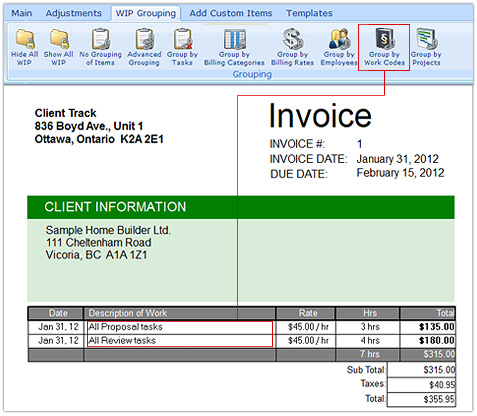 Invoice - Group by Work Codes