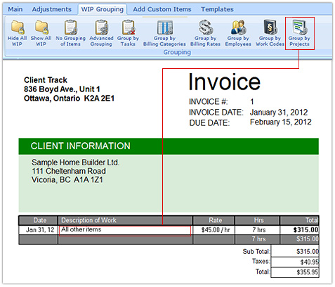 Invoice - Group by Projects