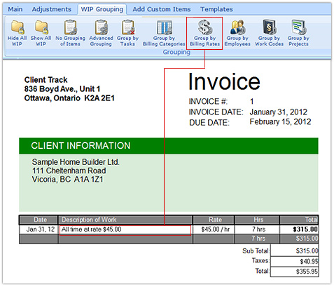 Invoice - Group of Billing Rates