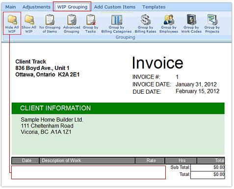 Invoice - Hide All WIP