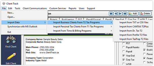 Importing Clients Screenshot
