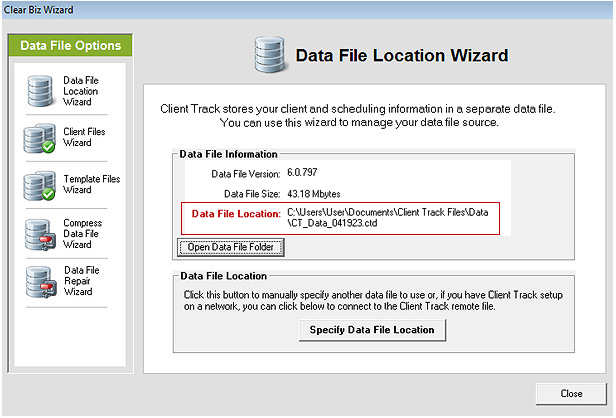 Data File Location Screenshot