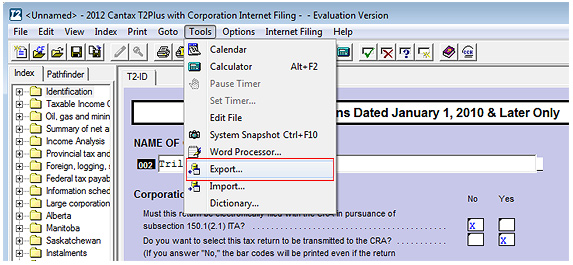 Export CANTAX T2 Screenshot (Step 3)