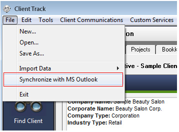 Synchronize with Outlook Screenshot (Step 1)