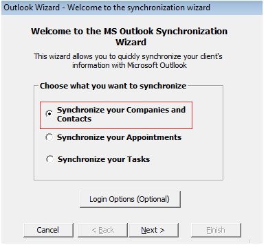 Synchronize with Outlook Screenshot (Step 2)